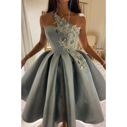 Unique One Shoulder Appliques Vintage Prom Dress Sweet