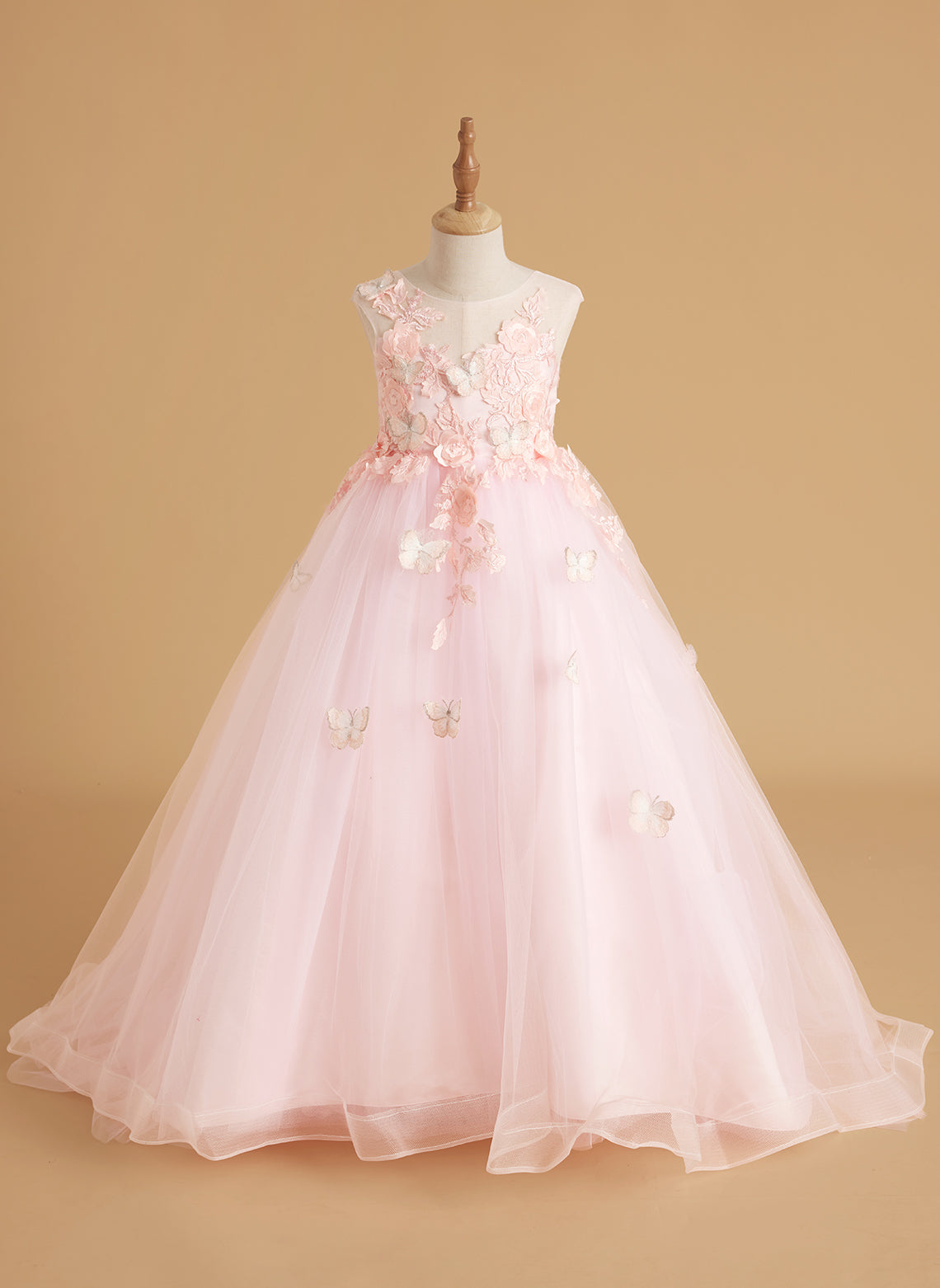 Serenity Princess Ball Gown with Lace Appliques and Butterfly Embellishments