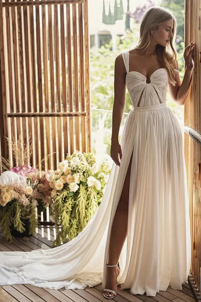 Wedding Dresses Bohemian A-Line Long Chiffon Sweetheart