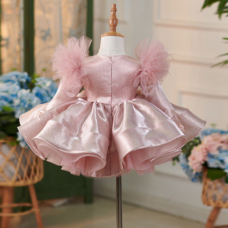 Satin Tulle Knee-length 1st Birthday Party Baby Girl Dress