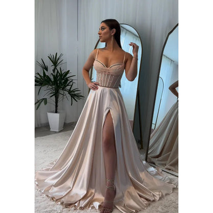 Gorgeous & Charming A-Line Spaghetti Straps Slit Formal Prom Dress