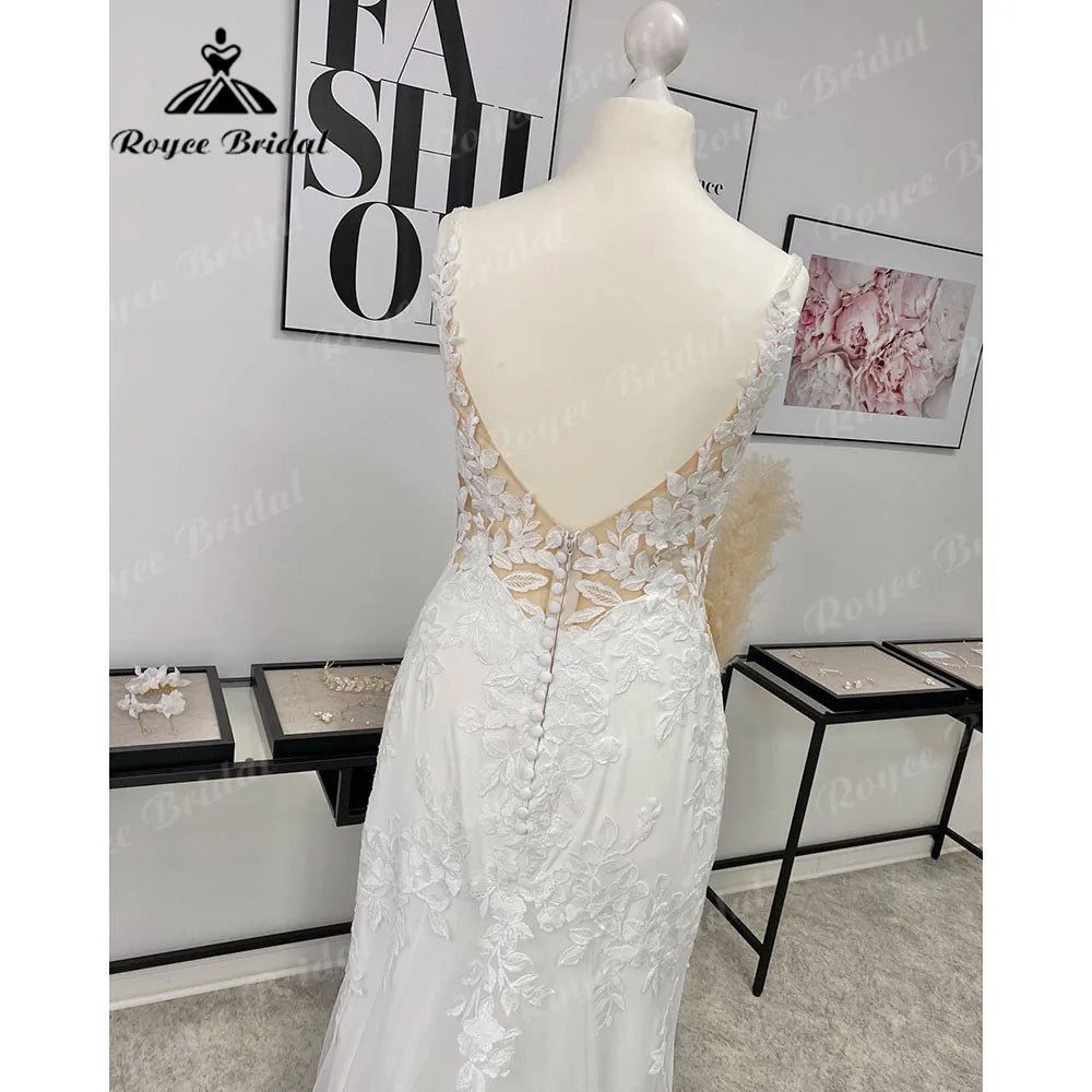 NumberSea - gelinlik Lace Plunging Deep V Neck Mermaid Wedding Dress for Women 2024 Boho Bridal Gown Backless Spaghetti Straps abito da spos