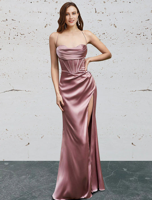 Mermaid / Trumpet Prom Dresses Vintage Dress Prom Floor Length Sleeveless Sweetheart Bridesmaid Dress Charmeuse Backless with Slit Pure Color