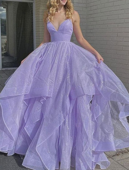 Ball Gown Prom Dresses Glittering Dress Wedding Party Court Train Sleeveless Spaghetti Strap Tulle Backless with Sequin Ruffles