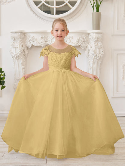 Ivory Detachable Train Princess First Communion Flower Girl Dress