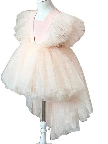 High Low Ball Gown Tulle Wedding Party Flower Girl Dresses