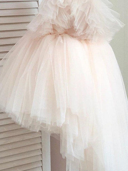 High Low Ball Gown Tulle Wedding Party Flower Girl Dresses