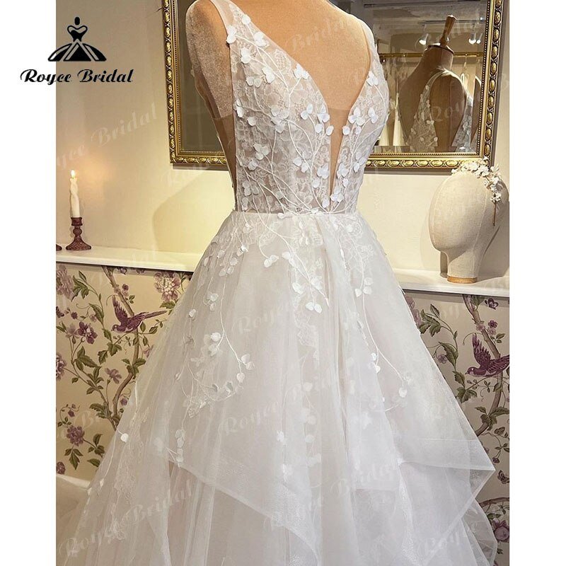 NumberSea - hochzeits 2022 Robe Mariee Princess A Line Wedding Dress with Deep V Neck Tank Bridal Reception Gown vestido de noiva princesa