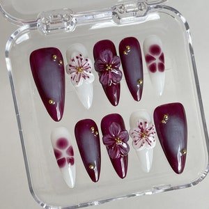 NumberSea - 3d flower summer nail/ custom press on nails/ hand made Press on Nails/Faux Acrylic Nails/ Gel Nails/Press on Nails