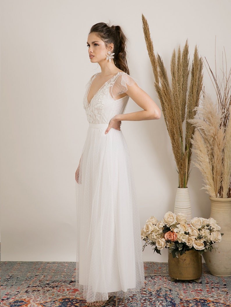 NumberSea - NumberSea Polka dot lace wedding dress with embroidery