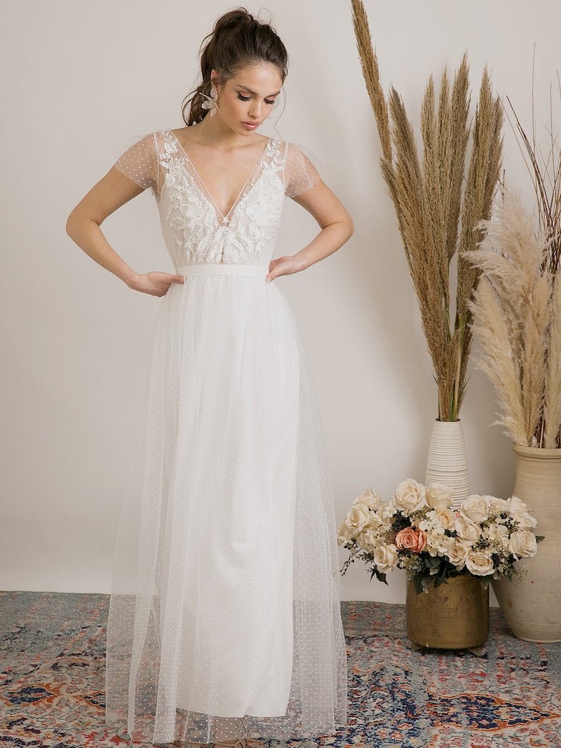 NumberSea - NumberSea Polka dot lace wedding dress with embroidery