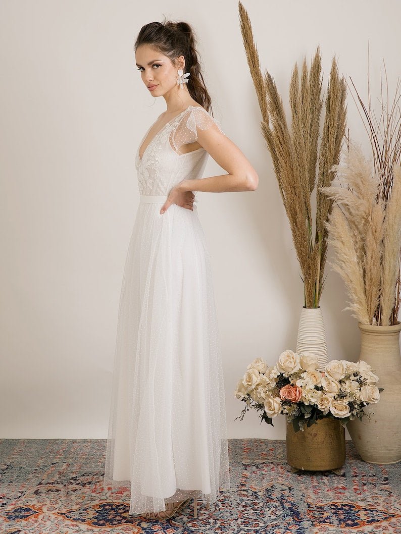 NumberSea - NumberSea Polka dot lace wedding dress with embroidery