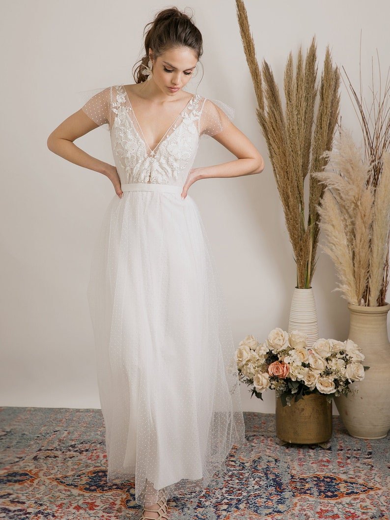 NumberSea - NumberSea Polka dot lace wedding dress with embroidery