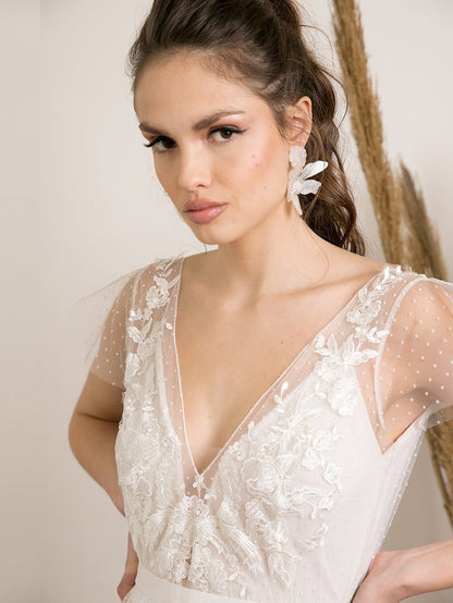 NumberSea - NumberSea Polka dot lace wedding dress with embroidery