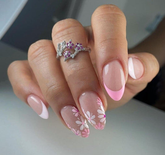 NumberSea - Pink and White Lace Flower / summer nails / high quality nails / solid nails / faux nails / unique nail design / inspo nails