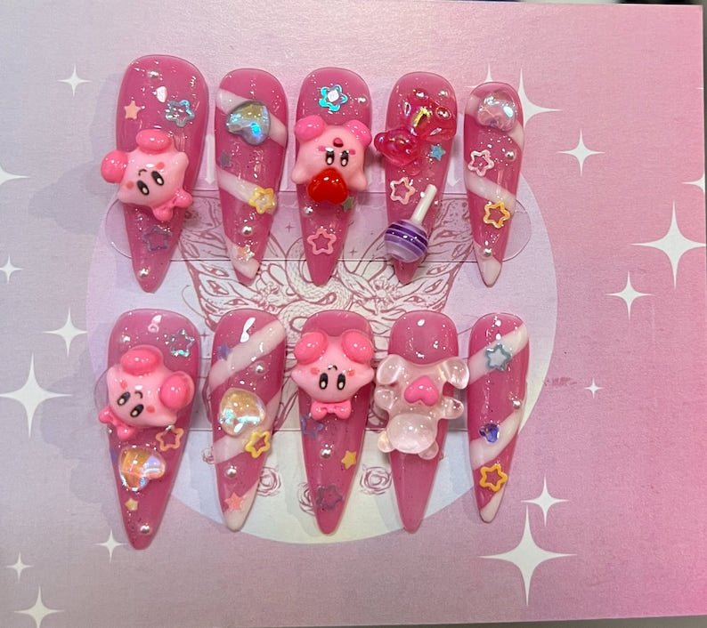 NumberSea - kirby y2k nails/ sanrio Nails /custom press on nails/ hand made Press on Nails/Faux Acrylic Nails/ Gel Nails/Press on Nails