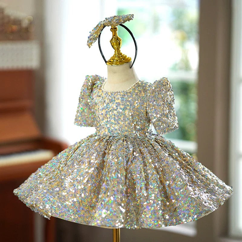 Sequins Short Sleeves Knee-length Baby Girl Dress