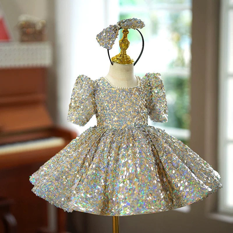 Sequins Short Sleeves Knee-length Baby Girl Dress