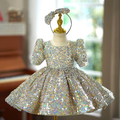 Sequins Short Sleeves Knee-length Baby Girl Dress