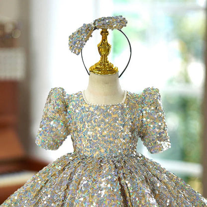 Sequins Short Sleeves Knee-length Baby Girl Dress