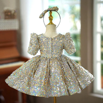 Sequins Short Sleeves Knee-length Baby Girl Dress