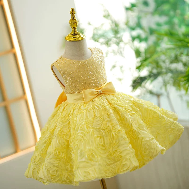 Yellow Sequin Sleeves Less Knee-length Baby Girl Dress