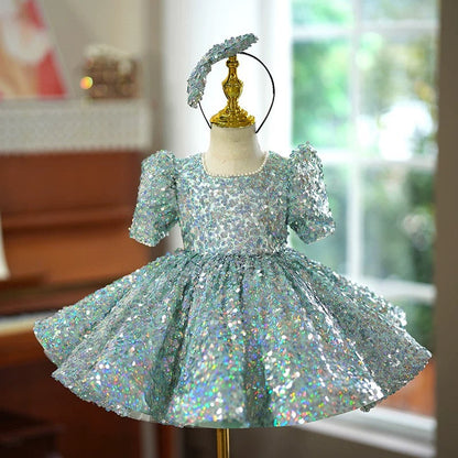 Sequins Short Sleeves Knee-length Baby Girl Dress