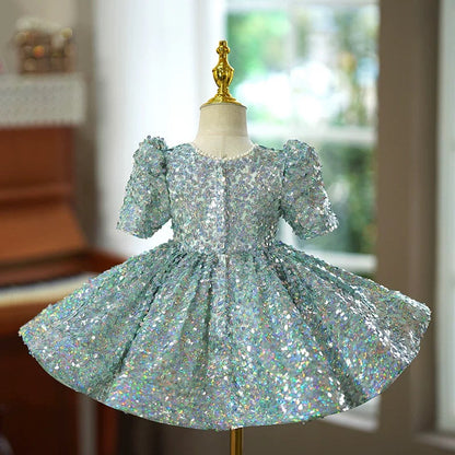 Sequins Short Sleeves Knee-length Baby Girl Dress