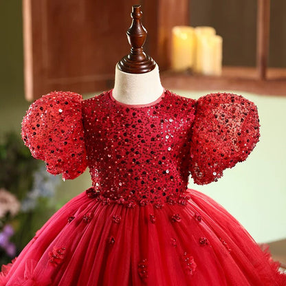 Sequins Knee-length 1st Birthday Party Baby Girl Dress