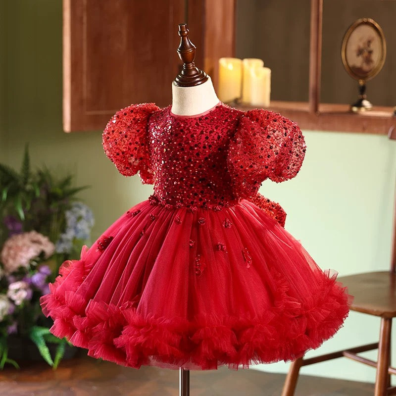 Sequins Knee-length 1st Birthday Party Baby Girl Dress