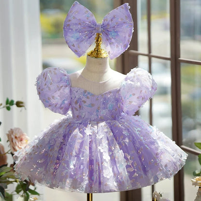 Sequins Knee-length 1st Birthday Party Baby Girl Dress