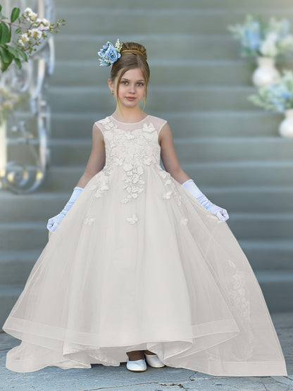 Serenity Princess Ball Gown with Lace Appliques and Butterfly Embellishments