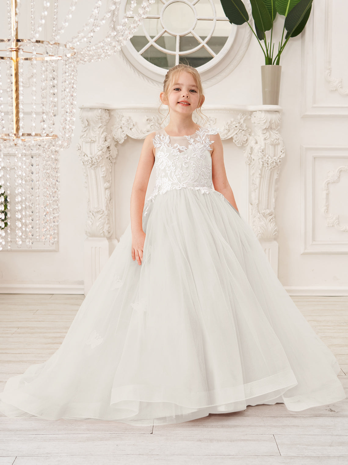 Elegant A-Line Princess Sleeveless Tulle Flower Girl Dress