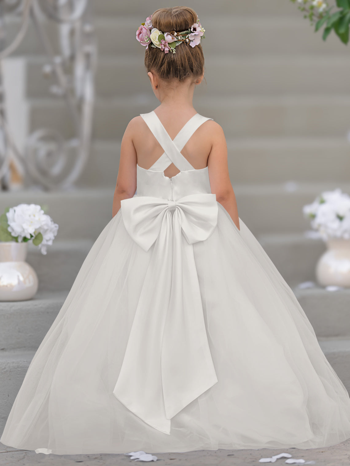 Timeless A-Line Sleeveless Satin and Tulle Flower Girl Dress