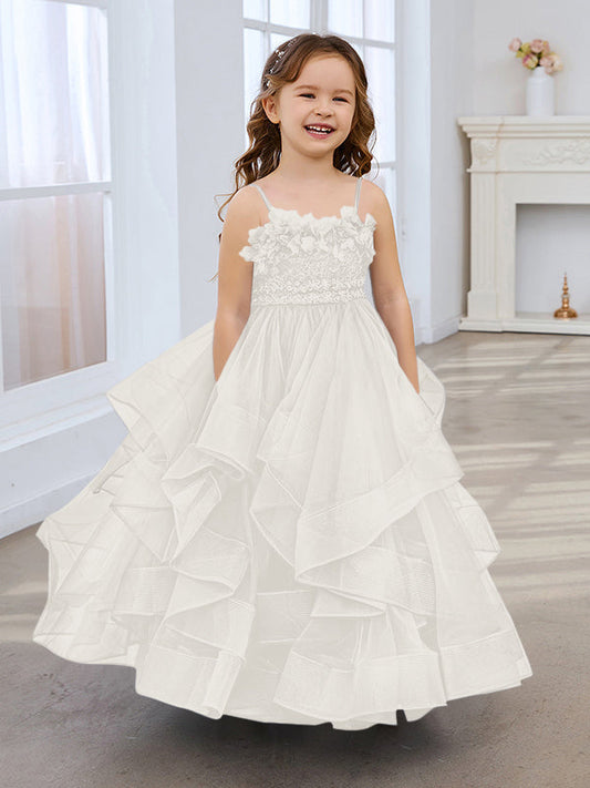 Slate Blue A-Line Princess Sleeveless Tulle Flower Girl Dress