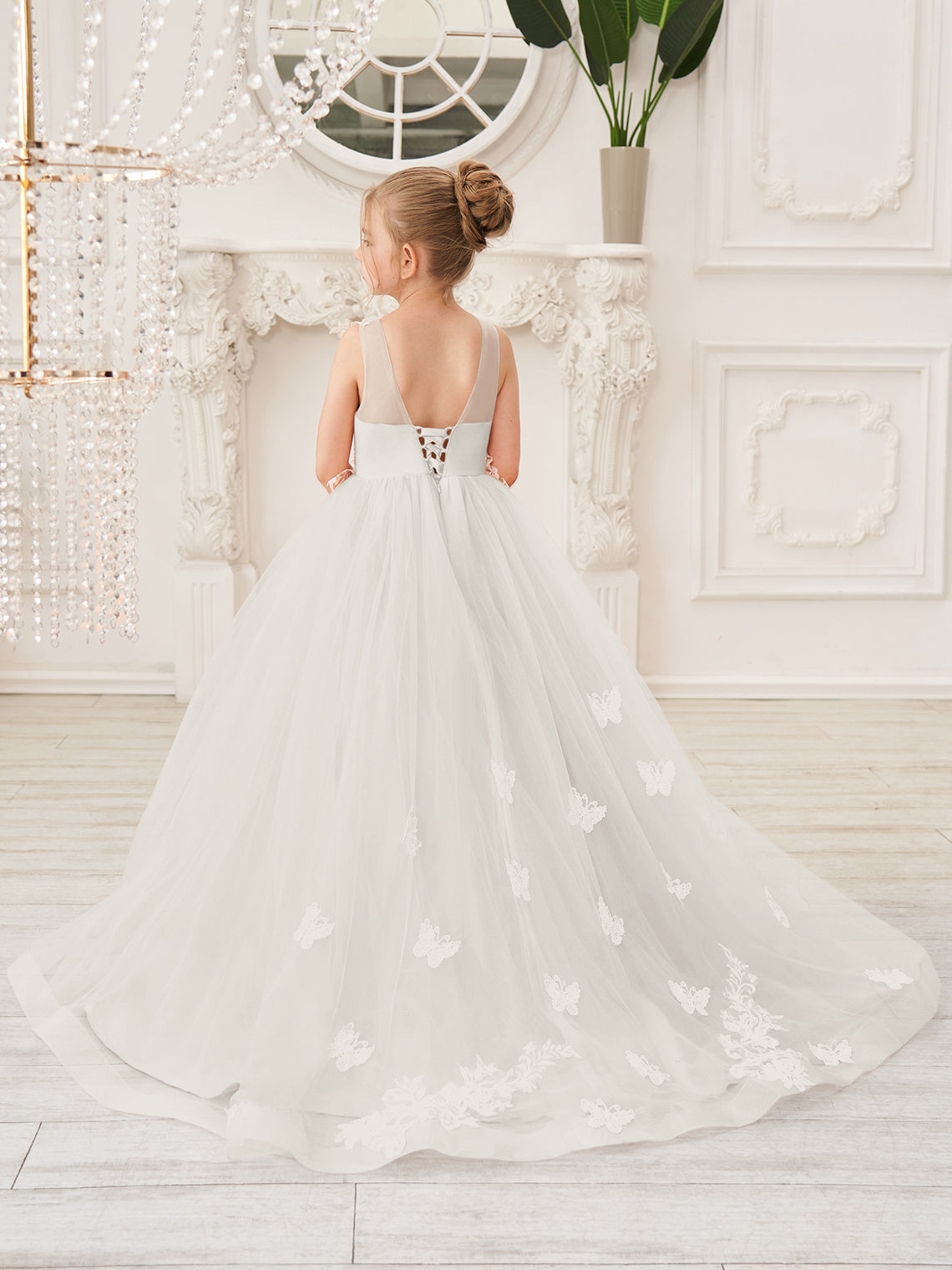 Elegant A-Line Princess Sleeveless Tulle Flower Girl Dress