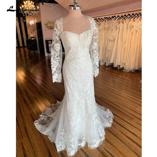 NumberSea - Lakshmigow Long Sleeves Lace Mermaid Wedding Dress 2025 Trouwjurken Vintage Sweetheart Boho Wedding Gowns Vestidos de Nova