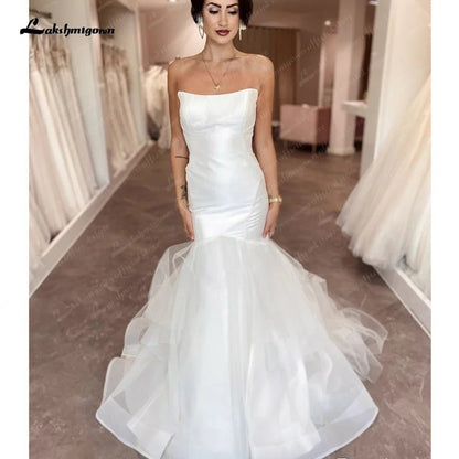 NumberSea - Lakshmigown Strapless Mermaid Organza Boho Wedding Dress 2025 Off White Ruched Beach Bridal Gowns vestidos para mujer