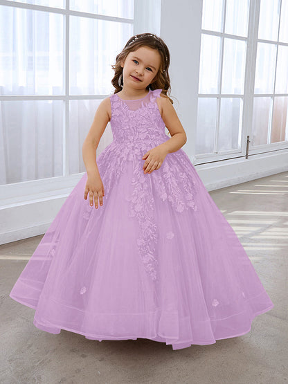 Pink Princess Ball Gown for Girls with Lace Appliqués