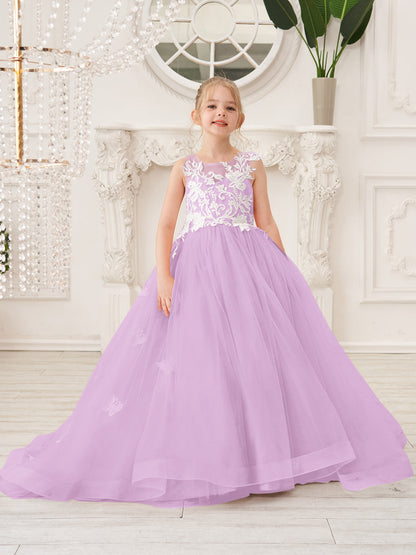 Elegant A-Line Princess Sleeveless Tulle Flower Girl Dress