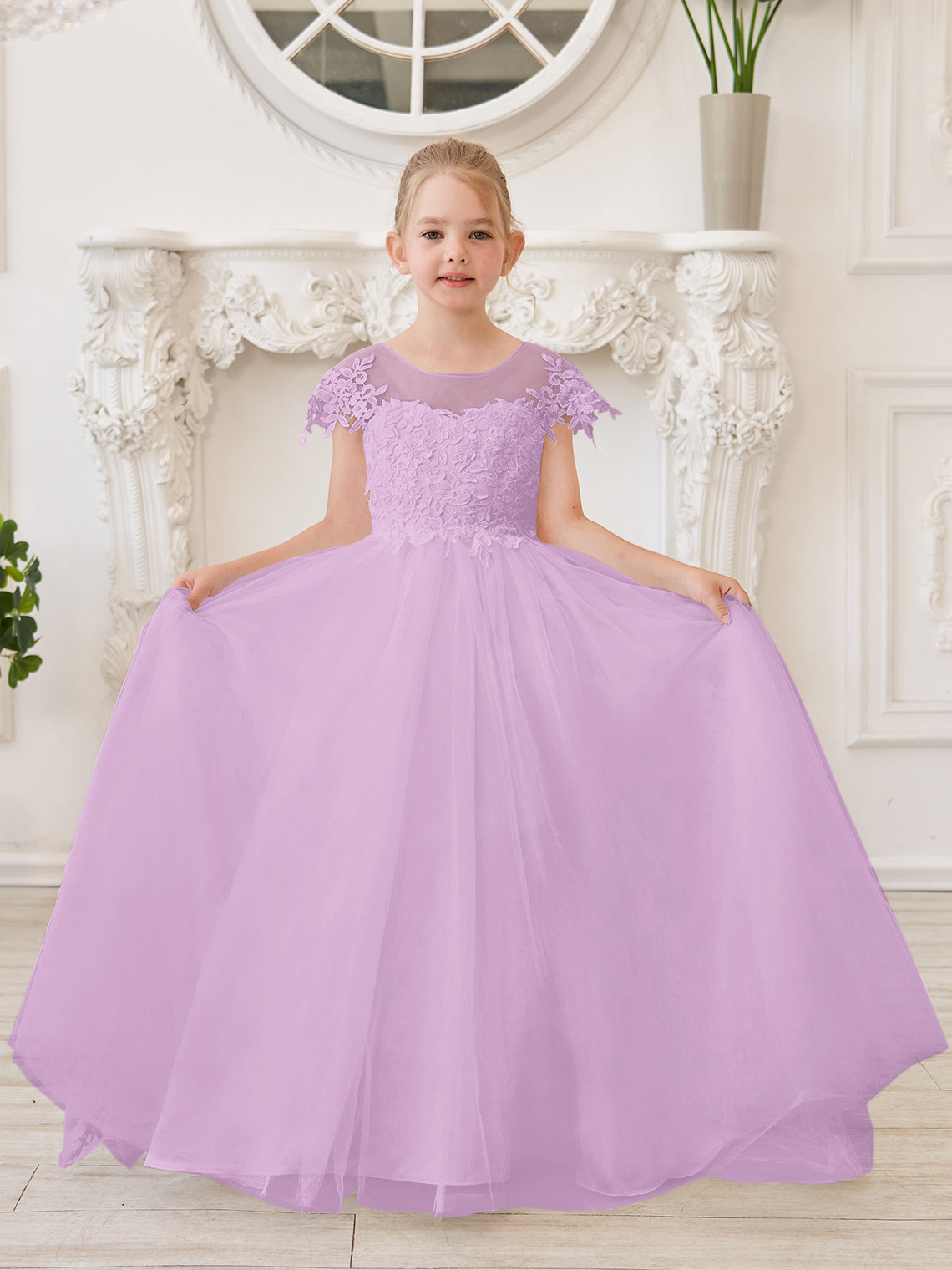 Ivory Detachable Train Princess First Communion Flower Girl Dress