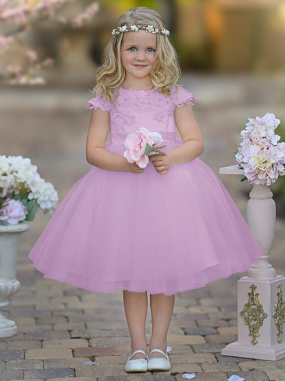 Satin Tulle Tea-length Ivory First Communion Flower Girl Dress