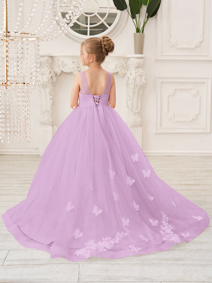 Elegant A-Line Princess Sleeveless Tulle Flower Girl Dress