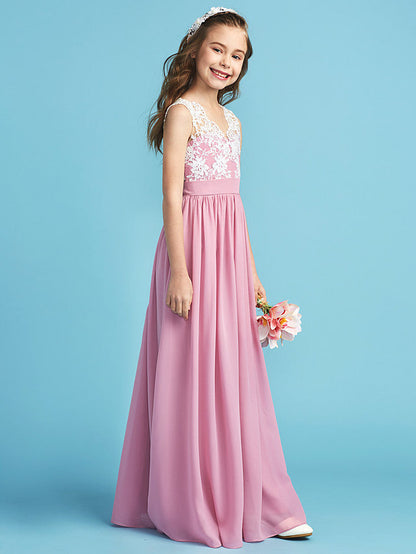 Long A-line Chiffon Flower Girl Dresses Lace Junior Bridesmaid Dress