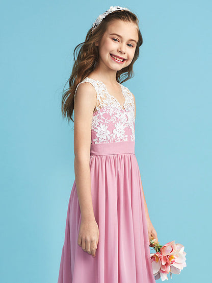 Long A-line Chiffon Flower Girl Dresses Lace Junior Bridesmaid Dress