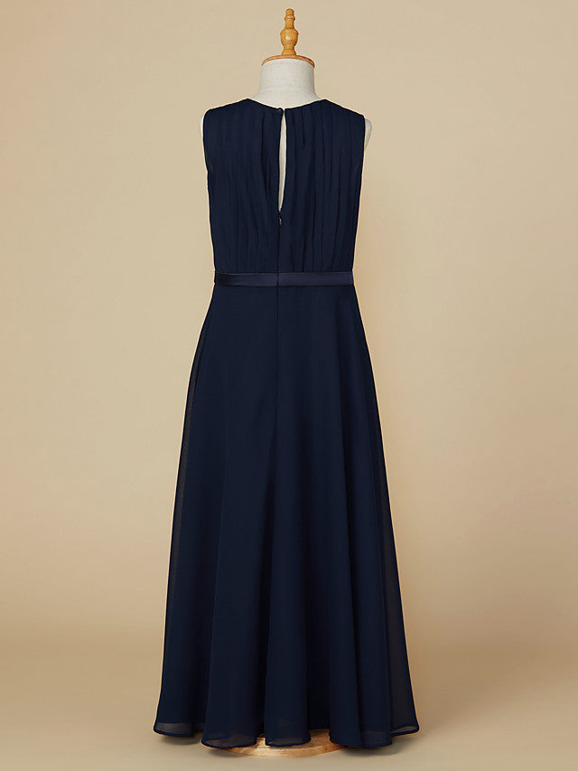 Long A-Line Jewel Neck Chiffon Junior Bridesmaid Dress