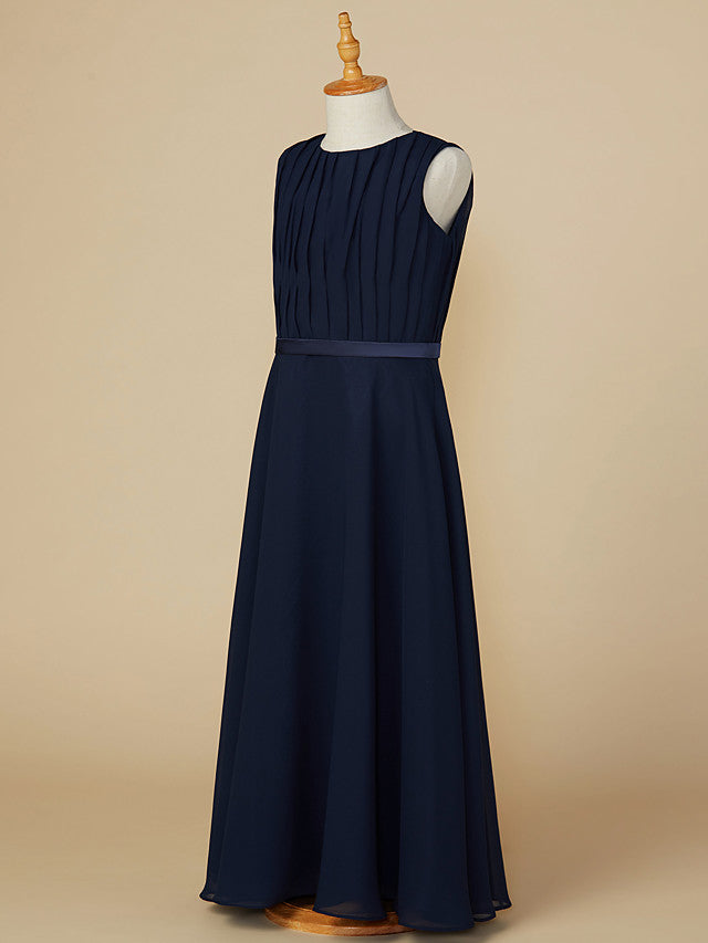 Long A-Line Jewel Neck Chiffon Junior Bridesmaid Dress