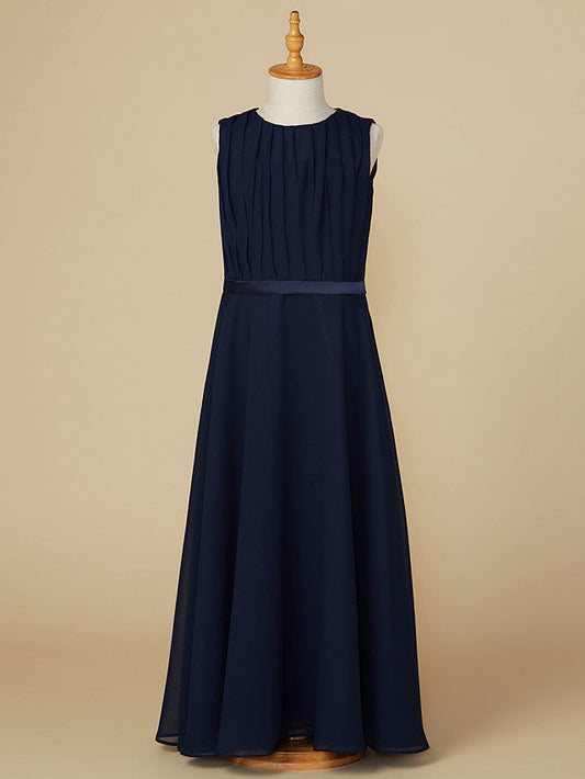 Long A-Line Jewel Neck Chiffon Junior Bridesmaid Dress