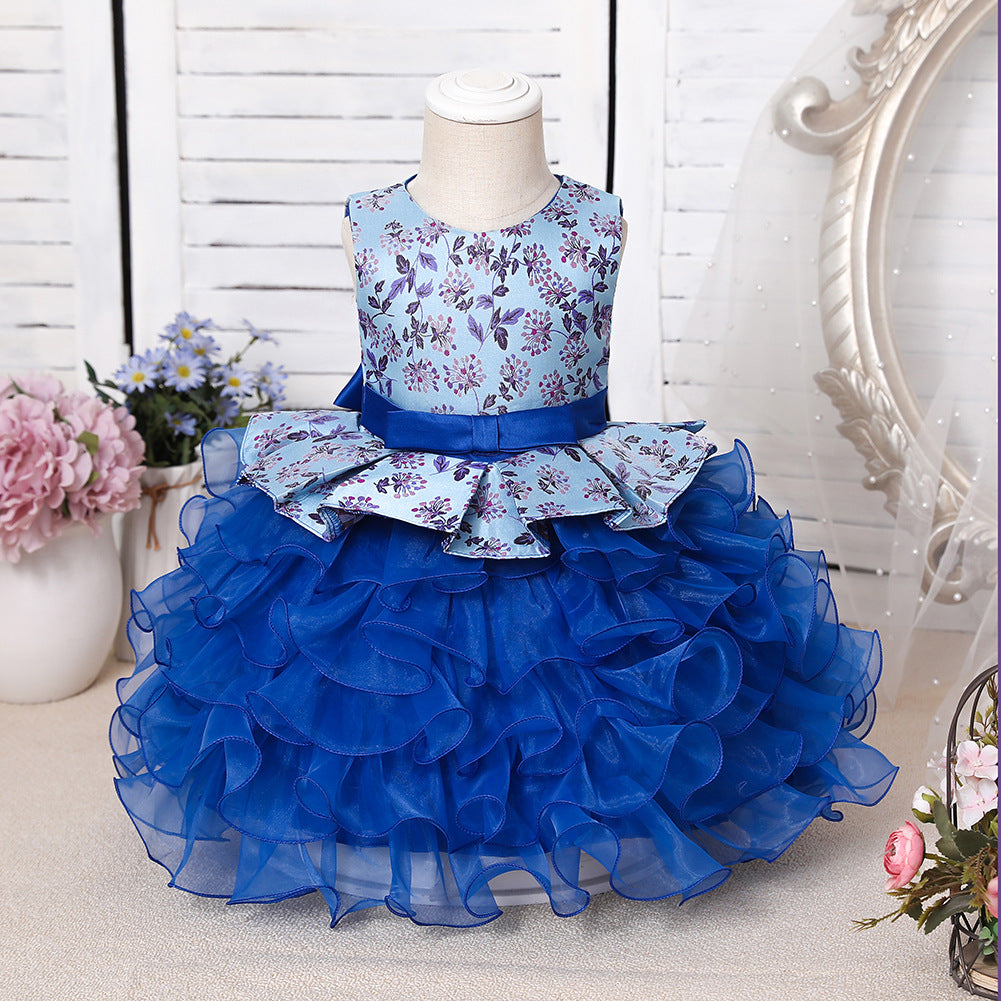 Long A-line Scoop Purple Ruffles Tulle Flower Girl Dresses