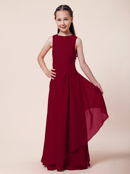 Long A-Line Sheath Flower Girl Dresses Bateau Neck Chiffon Junior Bridesmaid Dress